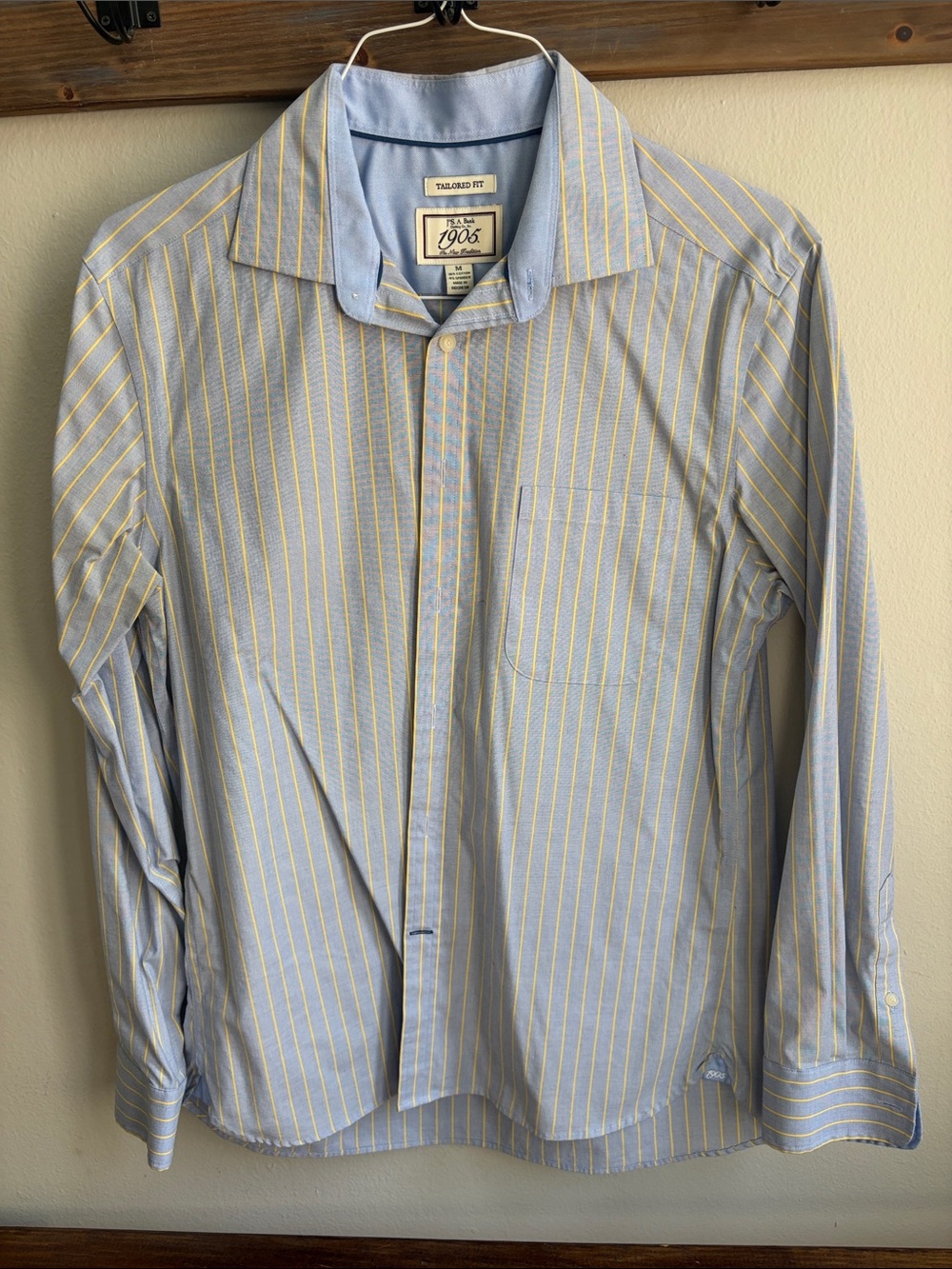 Jos. A. Bank Light Blue Dress Shirt with Yellow Pinstripes